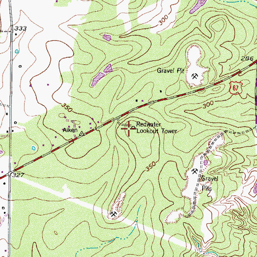 Topographic Map of Redwater Lookout Tower, TX