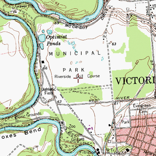 Topographic Map of Riverside Golf Course, TX
