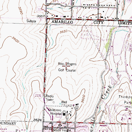 Topographic Map of Ross Rogers Golf Course, TX
