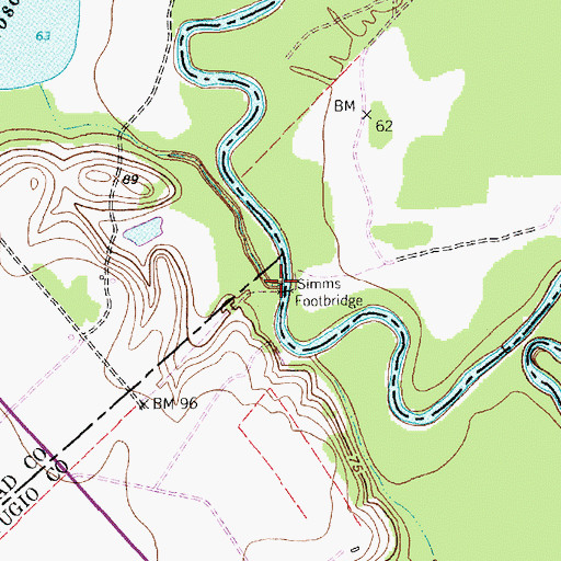Topographic Map of Simms Footbridge, TX