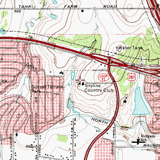 Topographic Map of Skyline Country Club, TX