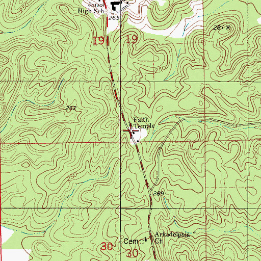 Topographic Map of Faith Temple, AL