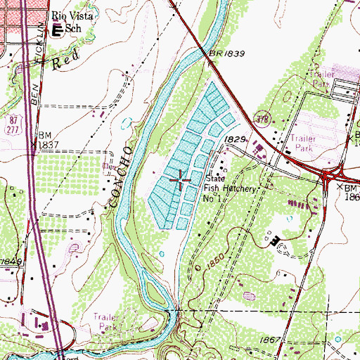 Topographic Map of State Fish Hatchery Number 1, TX