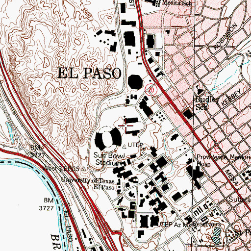 Topographic Map of Sun Bowl Stadium, TX