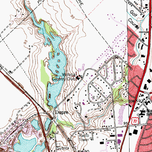 Topographic Map of Victoria Country Club, TX