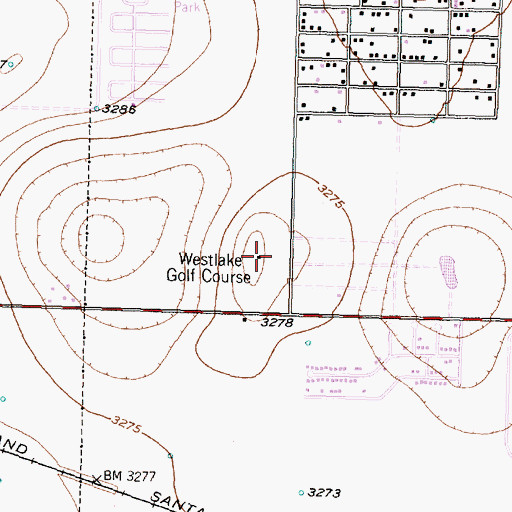 Topographic Map of Westlake Golf Course, TX