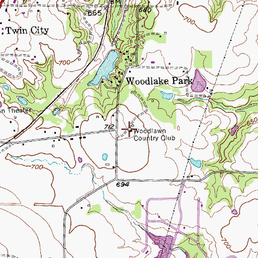 Topographic Map of Woodlawn Country Club, TX