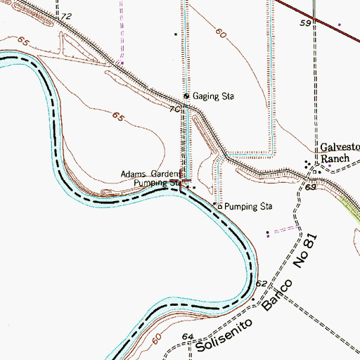 Topographic Map of Adams Gardens Pumping Station, TX