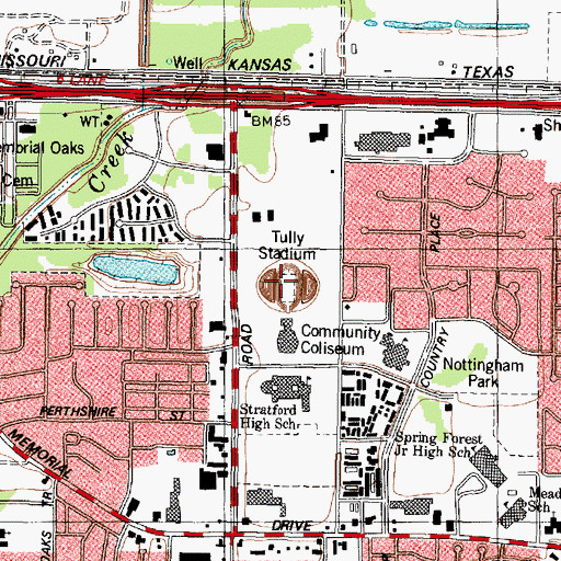 Topographic Map of Darrell Tully Stadium, TX