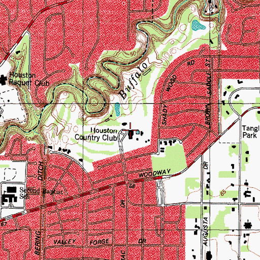 Topographic Map of Houston Country Club, TX