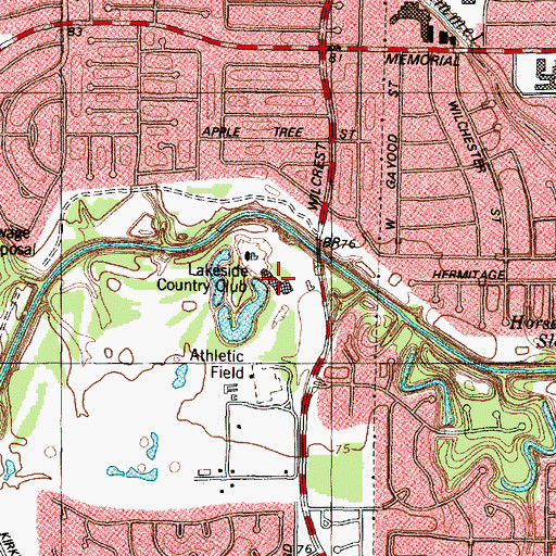 Topographic Map of Lakeside Country Club, TX
