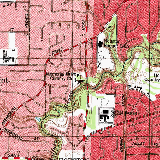 Topographic Map of Memorial Drive Country Club, TX