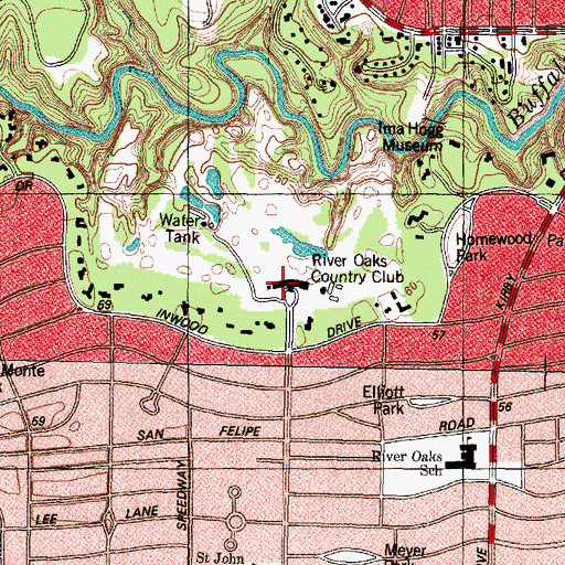 Topographic Map of River Oaks Country Club, TX