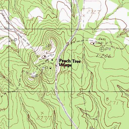 Topographic Map of Peach Tree Village, TX