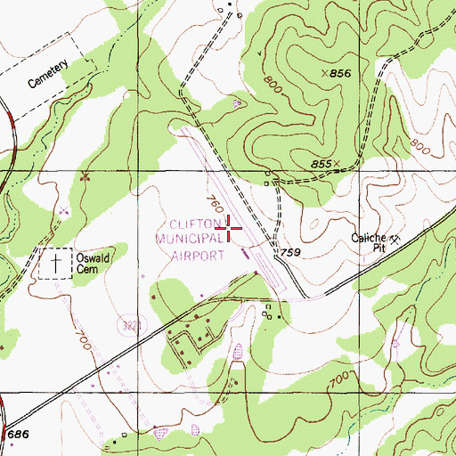 Topographic Map of Clifton Municipal Airport/Isenhower Field, TX