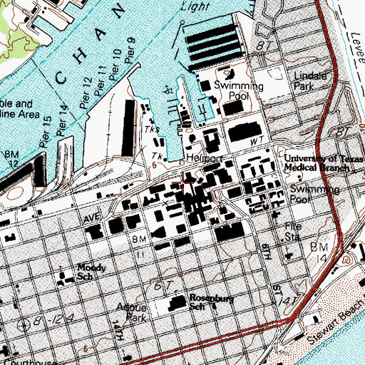 Topographic Map of UTMB, TX