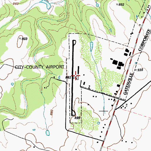 Topographic Map of Gatesville Municipal Airport, TX