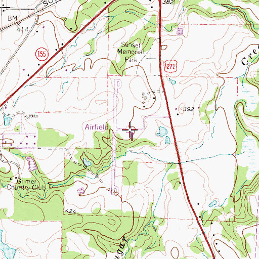 Topographic Map of Fox Stephens Field - Gilmer Municipal Airport, TX