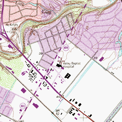 Topographic Map of Valley Baptist Medical Center, TX