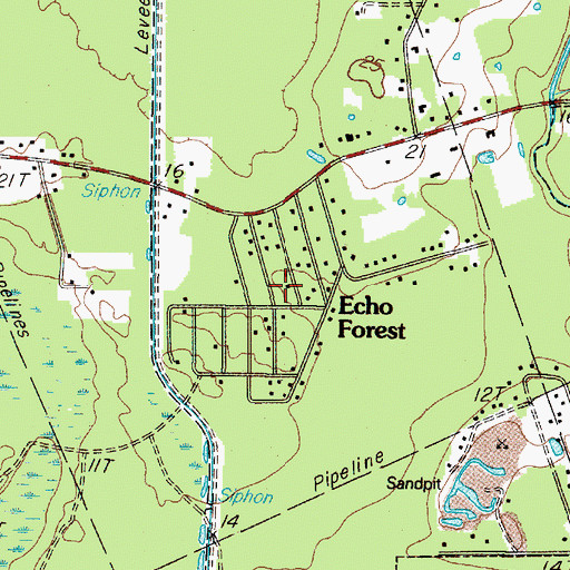 Topographic Map of Echo Forest, TX