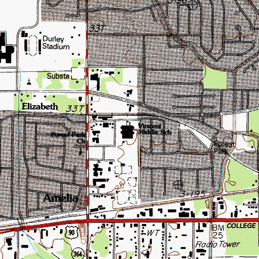 Topographic Map of Vincent Middle School, TX