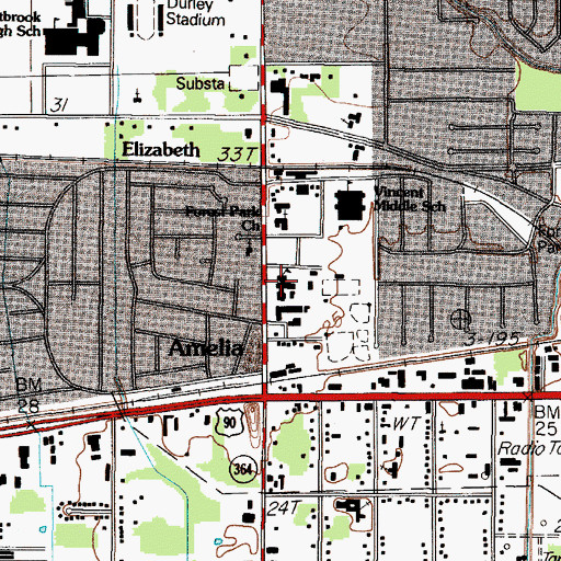Topographic Map of Amelia School, TX