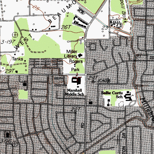 Topographic Map of Marshall Middle School, TX
