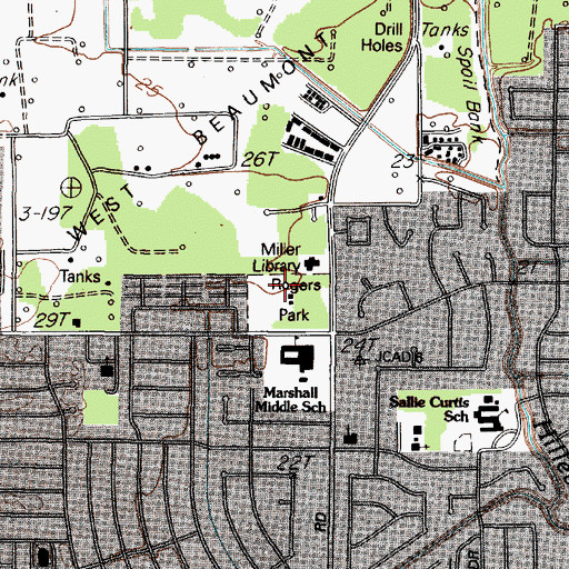Topographic Map of Rogers Park, TX