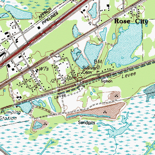 Topographic Map of Sullivan Cemetery, TX