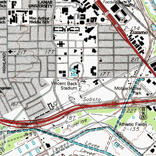 Topographic Map of Vincent Beck Stadium, TX