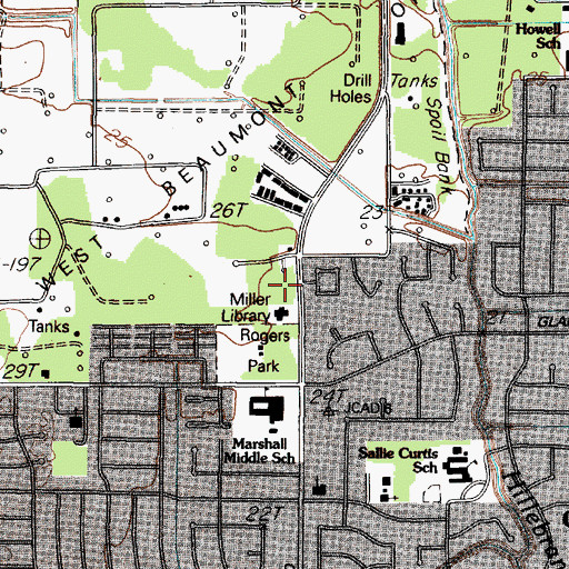 Topographic Map of Miller Library, TX