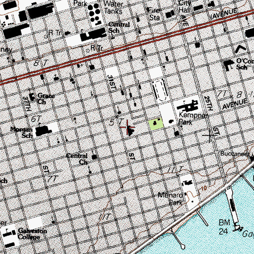 Topographic Map of B'Nai Israel Church, TX