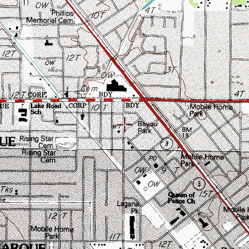 Topographic Map of Bayou Park, TX