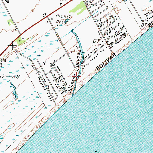 Topographic Map of Bolivar Beach, TX