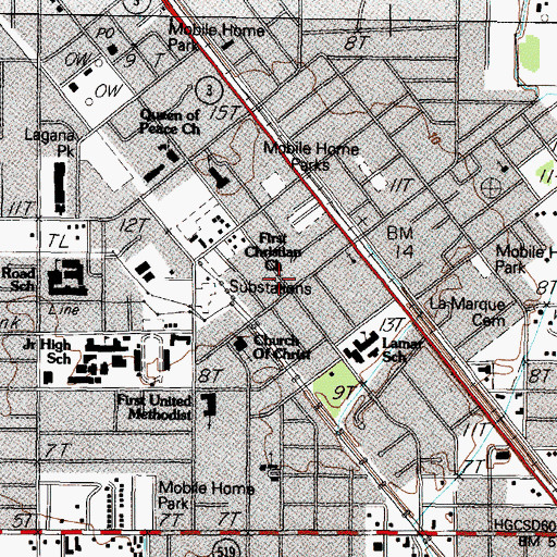 Topographic Map of First Christian Church, TX