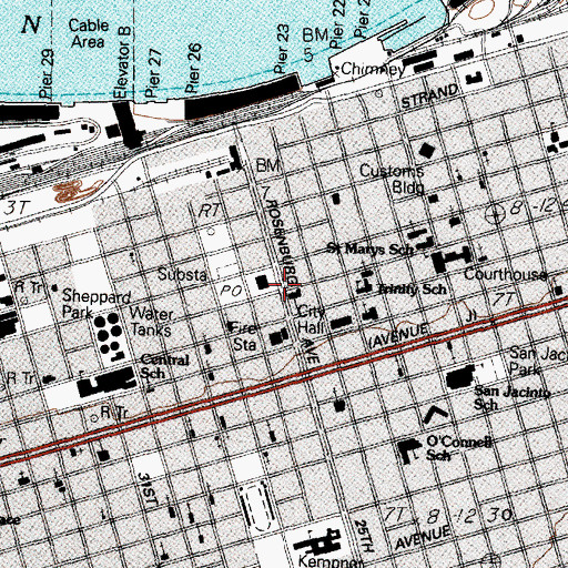 Topographic Map of First Lutheran Church, TX