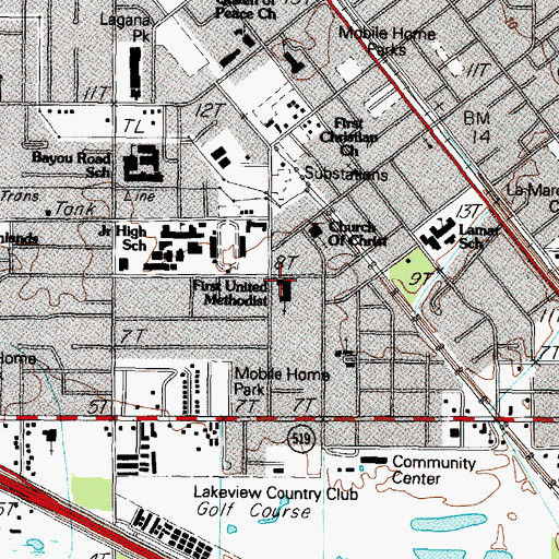 Topographic Map of First United Methodist Church, TX