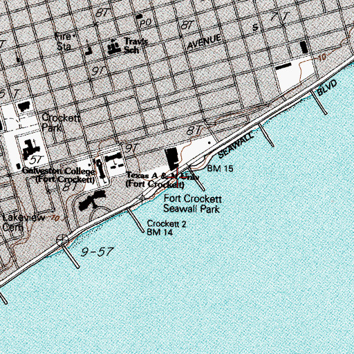 Topographic Map of Fort Crockett Seawall Park, TX
