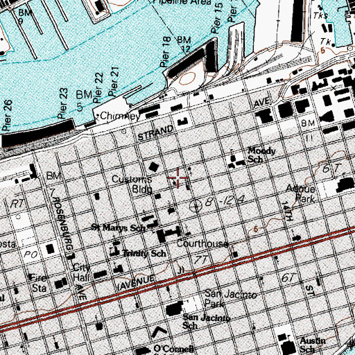 Topographic Map of Galveston Bible Church, TX
