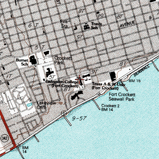 Topographic Map of Galveston College Fort Crockett, TX