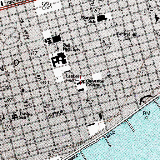 Topographic Map of Galveston College, TX