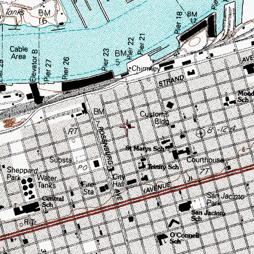 Topographic Map of Galveston County Museum, TX