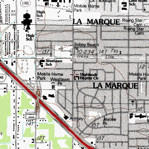 Topographic Map of Highlands Baptist Church, TX