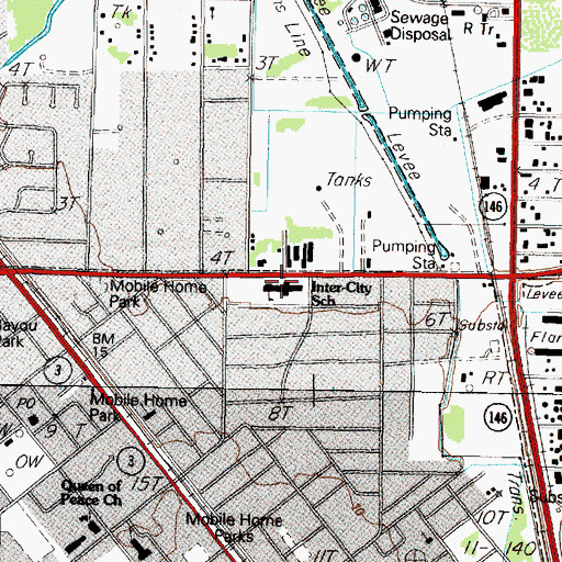 Topographic Map of Inter-City School, TX