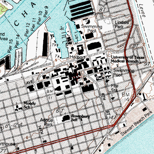 Topographic Map of University of Texas Medical Branch--John Sealy Hospital, TX