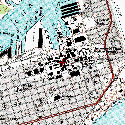 Topographic Map of John Sealy Hospital, TX