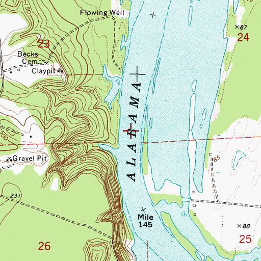 Topographic Map of Lower Canton Bar (historical), AL