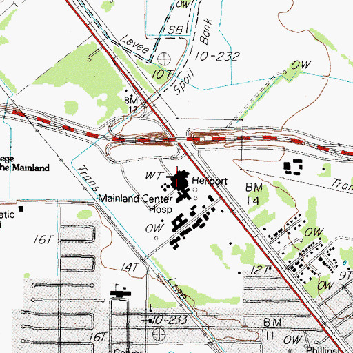 Topographic Map of Mainland Medical Center, TX