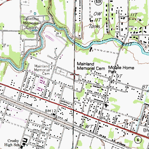 Topographic Map of Mainland Memorial Cemetery, TX