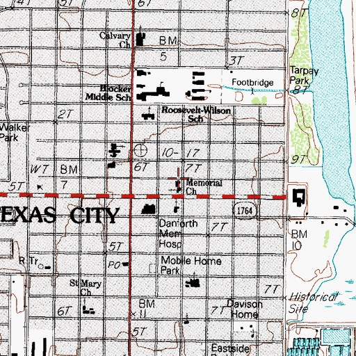 Topographic Map of Memorial Lutheran Church, TX
